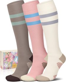 4 Pairs Compression Socks for Women Circulation-Best Support for Nurses,Running,Athletic,Travel (size: A0-3 Striped - Pink+white+brown  Small-Medium)