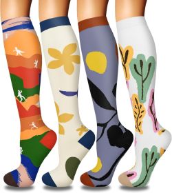 4 Pairs Compression Socks for Women Circulation-Best Support for Nurses,Running,Athletic,Travel (size: A2- color/blue/white/white  Small-Medium)