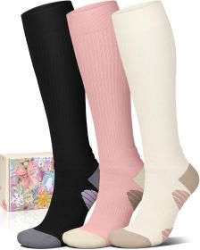 4 Pairs Compression Socks for Women Circulation-Best Support for Nurses,Running,Athletic,Travel (size: A0-3 black+ white +pink  Small-Medium)