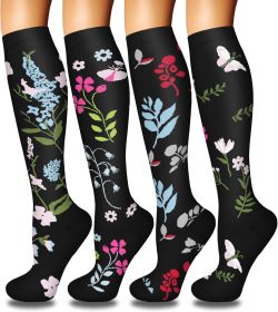 4 Pairs Compression Socks for Women Circulation-Best Support for Nurses,Running,Athletic,Travel (size: A5-black/black/black/black  Small-Medium)