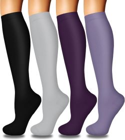 4 Pairs Compression Socks for Women Circulation-Best Support for Nurses,Running,Athletic,Travel (size: C3-black/grey/dark purple/light purple  Small-Medium)