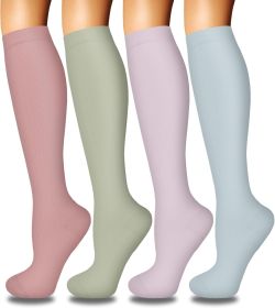 4 Pairs Compression Socks for Women Circulation-Best Support for Nurses,Running,Athletic,Travel (size: 04-pink/green/purple/blue-4 pairs   Small-Medium)