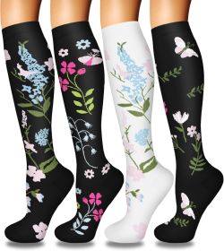 4 Pairs Compression Socks for Women Circulation-Best Support for Nurses,Running,Athletic,Travel (size: A4-black/black/white/black  Small-Medium)