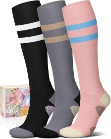 4 Pairs Compression Socks for Women Circulation-Best Support for Nurses,Running,Athletic,Travel (size: A0-3 Striped -Black+grey+pink  Small-Medium)