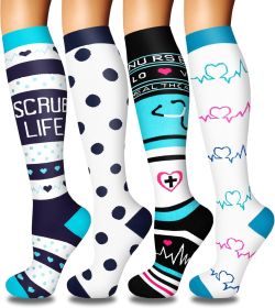 4 Pairs Compression Socks for Women Circulation-Best Support for Nurses,Running,Athletic,Travel (size: 08-2-blue White-4 Pairs  Small-Medium)