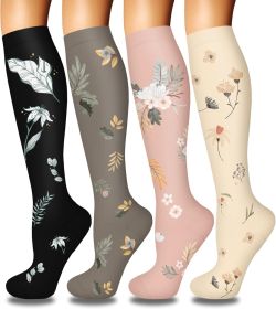 4 Pairs Compression Socks for Women Circulation-Best Support for Nurses,Running,Athletic,Travel (size: 09-black/grey/pink/beige  Small-Medium)