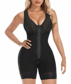 Fajas Colombianas Shapewear for Women Tummy Control Post Surgery Full Body Shaper Butt Lifter with Zipper Crotch skimsbodysuits solleonnewfajascurve e (Color: Black, size: XXL)